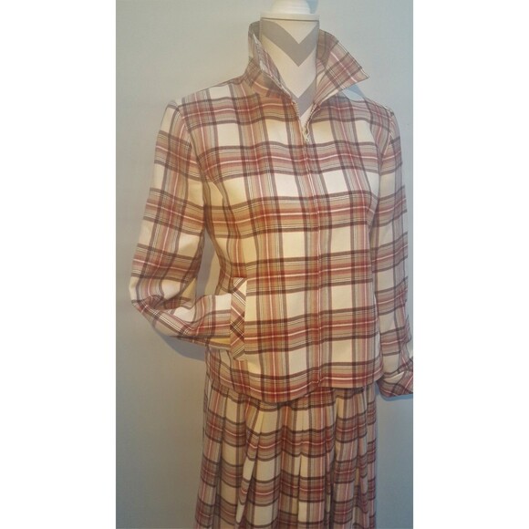 Pendleton long pleated wool tartan plaid skirt suit blazer jacket coat 8 8P S - Picture 11 of 12